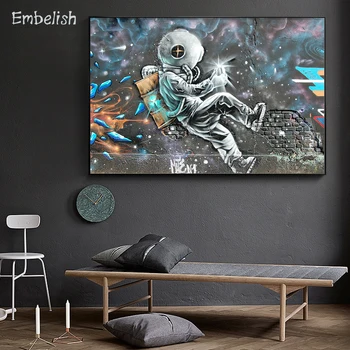 

Embelish 1 Pieces Modern Wall Art Posters For Living Room The Astronaut In Outer Space Graffiti Street Artworks Canvas Paintings