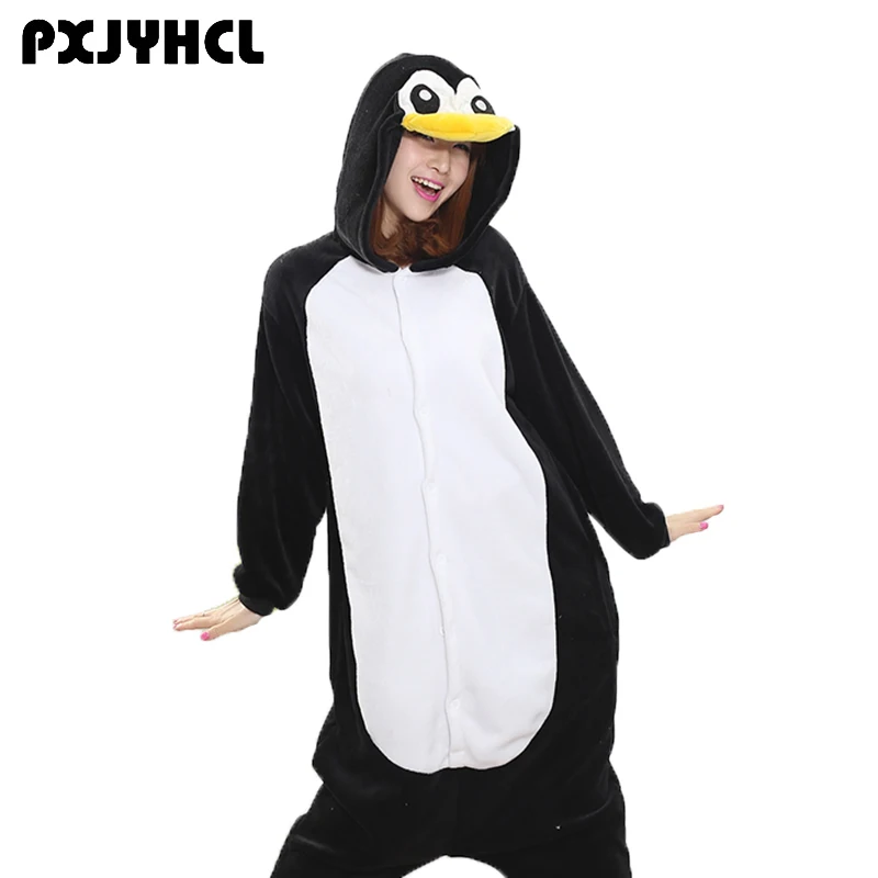 

Adult Anime Kigurumi Onesies Cute Black Penguin Costume For Women Men Funny Warm Animal Onepieces Sleepwear Home Cloths Girl