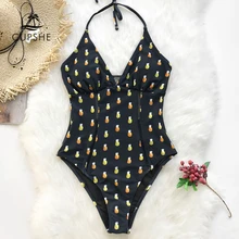 CUPSHE, с принтом ананаса, Холтер, Цельный купальник для женщин, темно-желтый, с крючками сзади, монокини,, для девушек, сексуальный, пляжный купальник