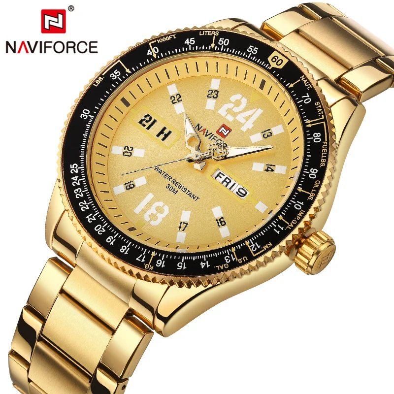 

Mens Watches Top Luxury Brand NAVIFORCE Full Steel Watches Men Gold Quartz Watch Waterproof Sports Army Military WristWatch