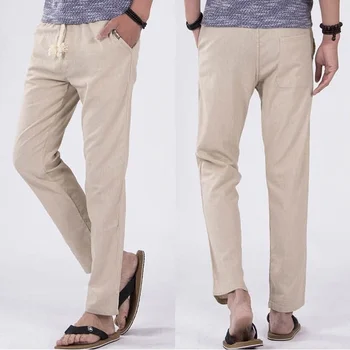 

ZOGAA Geek Spring And Summer Men's Pants Straight Linen Casual Elastic Rope