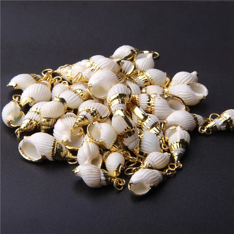 

4 Pieces 13.5*32.5 mm White Sea Beach Cowrie Tiny Shell Gold Plating Hand Make Craft For Jewelry Earrings&Necklace Home Decor