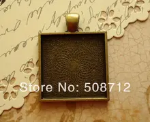 Free Ship!!! 50pcs - Square Antique Bronze 1 inch Pendant Tray Blanks / Bezels for DIY Pendants