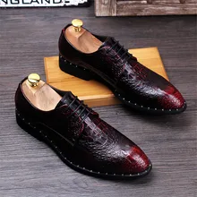 Модные Мужские модельные туфли из крокодиловой кожи; мужские повседневные оксфорды с острым носком; мужские деловые оксфорды на шнуровке
