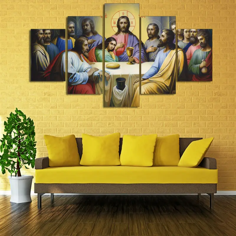 

Print 5 pcs canvas wall art print Jesus The Last Supper painting art Home Decor Canvas Art Print Painting on canvas Unframed