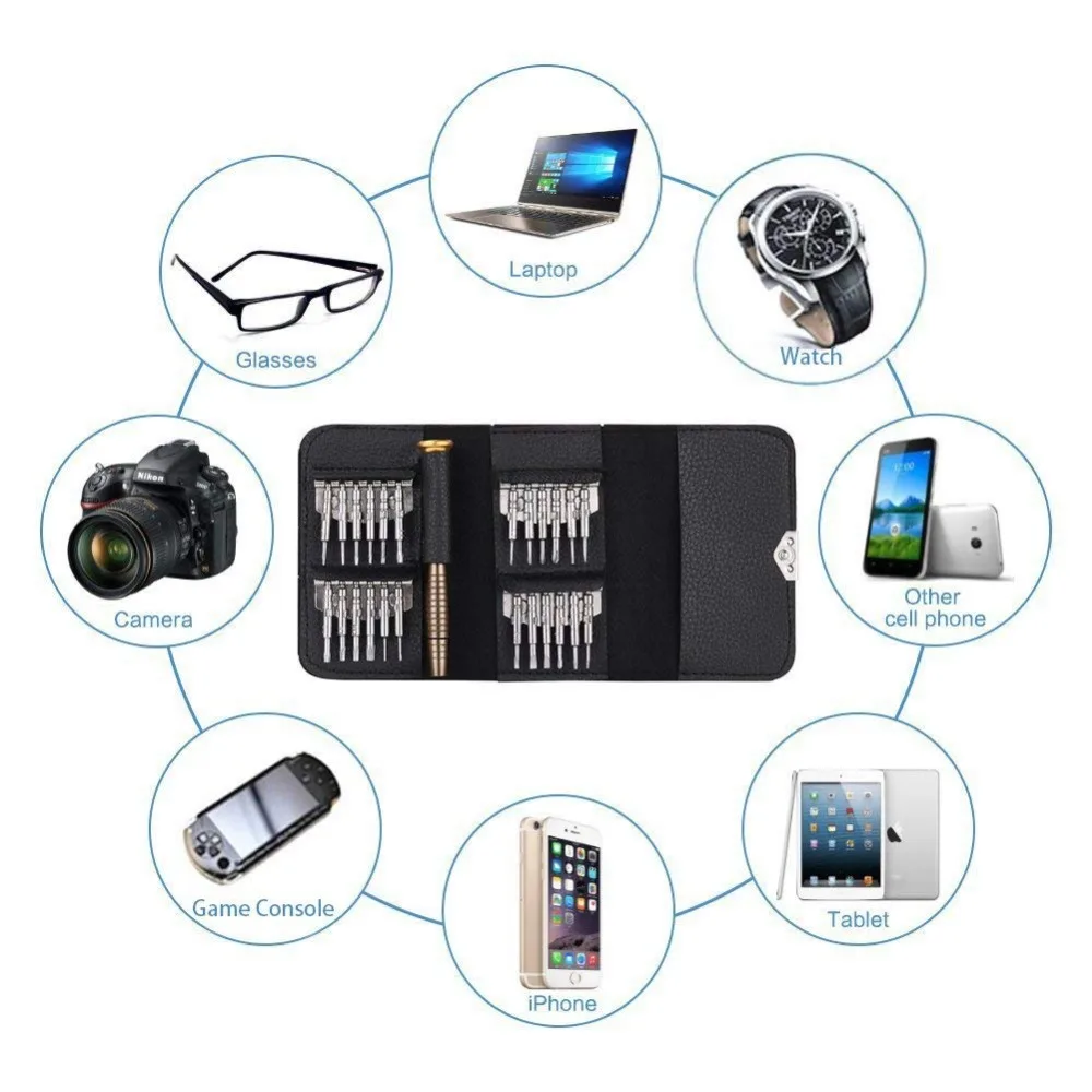 

IOLPR Leather Case 25 In 1 Torx Screwdriver Set Mobile Phone Repair Tool Kit Multitool Hand Tools For Iphone Watch Tablet PC