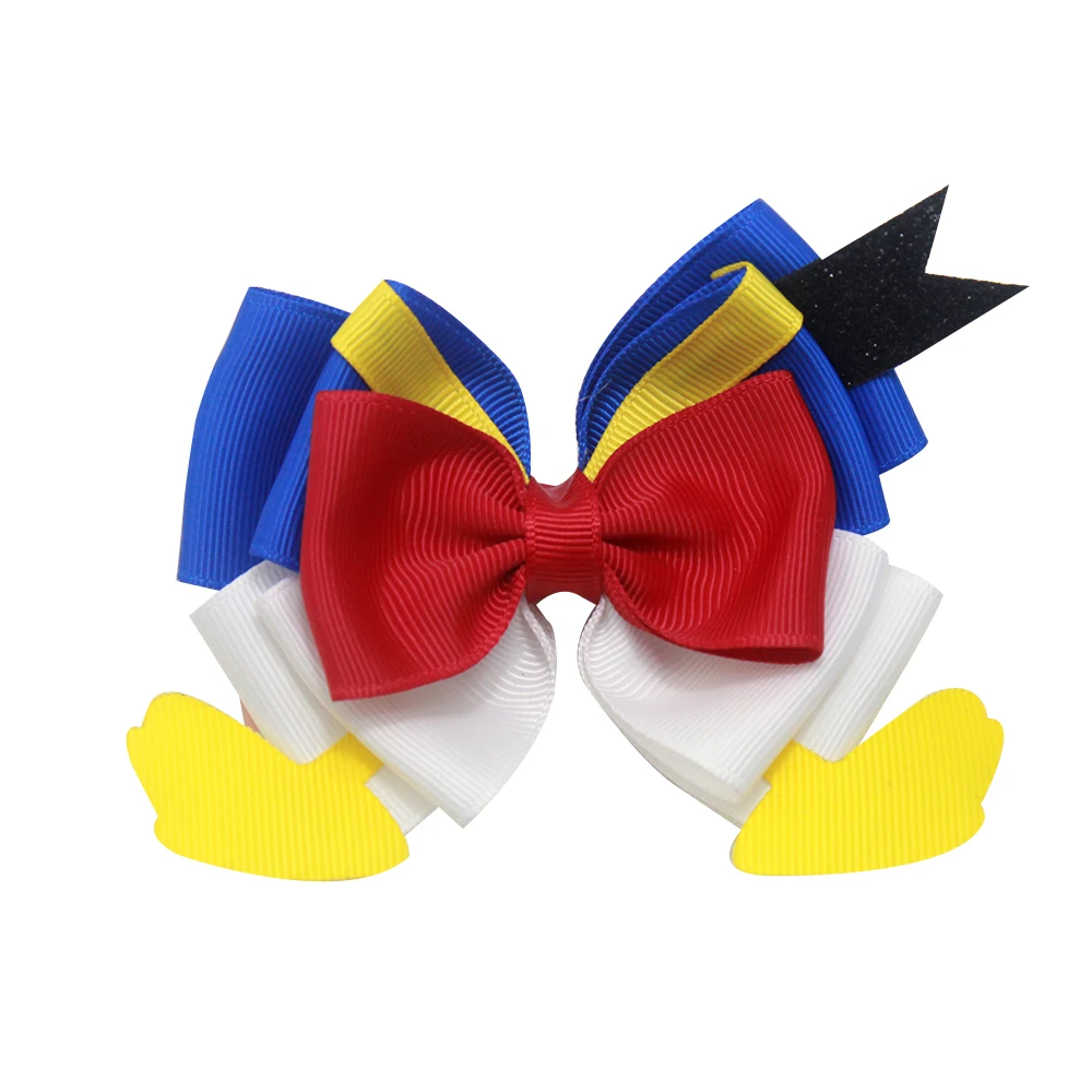 

5pcs 4 inch cartoon back to school Double Layer Glitter Hair Bows Clips Bowknot Hairpins Princess Headwear Gift Hair Accessories