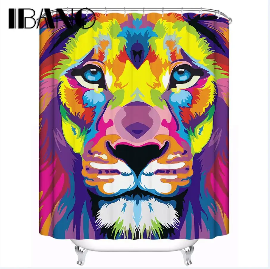 Занавеска для душа с рисунком льва креативная занавеска для ванны водонепроницаемый из полиэстера ткань 180*180 см/72*72 ''+ 12 крючков - Цвет: 1