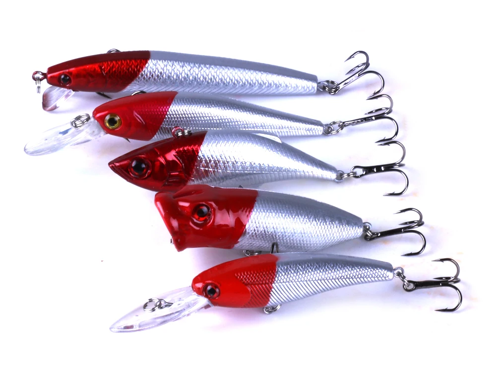 

5pcs/Lot Red Head Fishing Wobbler Crankbait Fishing Tackle Set Mixed Fishing Lures Artificial 5 Model Quality Bait