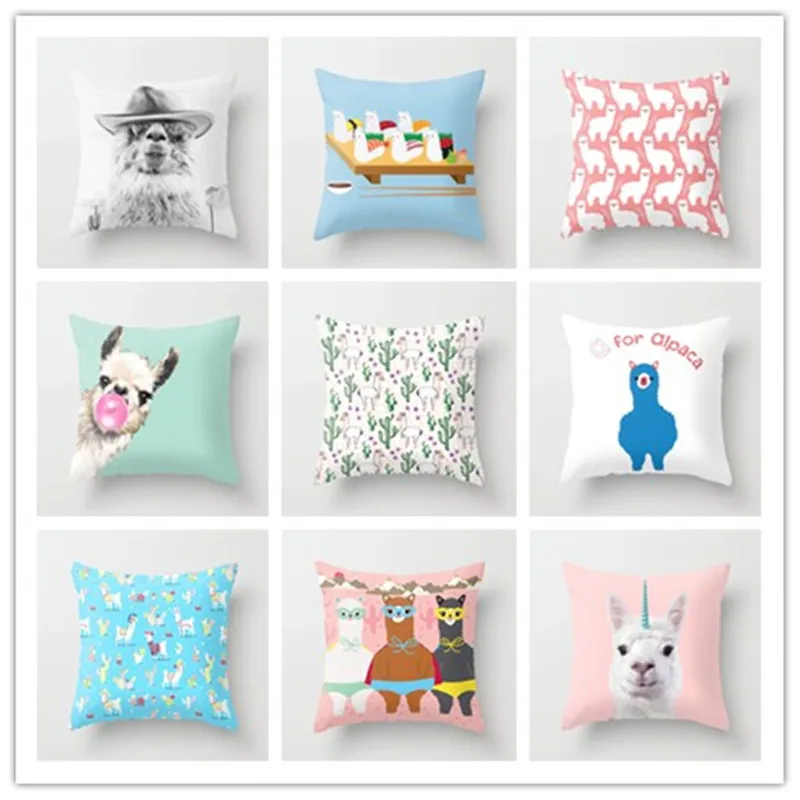 

Alpaca Pattern Square Cushion Cover Pillowcase Sofa Decorative Pillow Cover Cartoon Cute 45X45cm