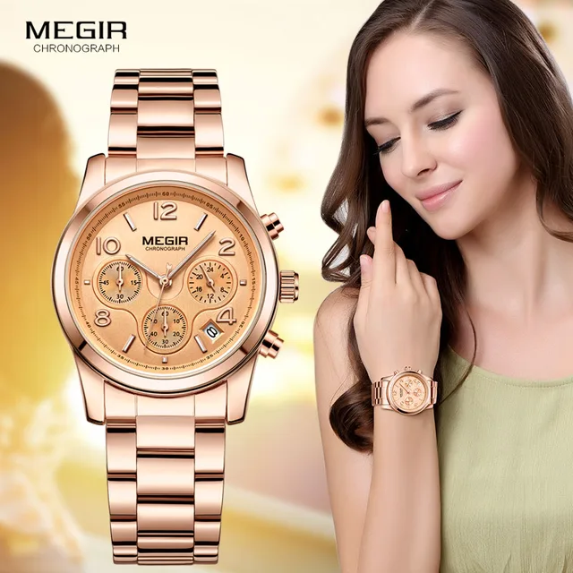 Megir Ladies Watch Chronograph Quartz Watches Women Top Brand Luxury Rose Gold Wristwatch Relogio Feminino часы женские 2057 1