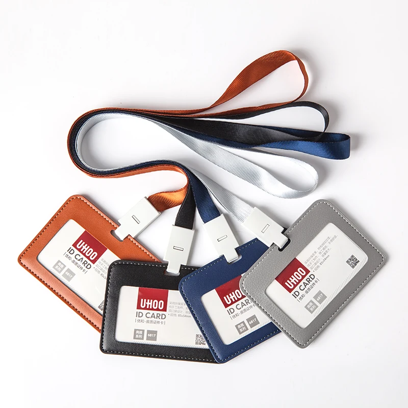 

Uhoo Work Card Holder With Rope PU Leather Card Holder Employee Name ID Card Cover YH6817+6722