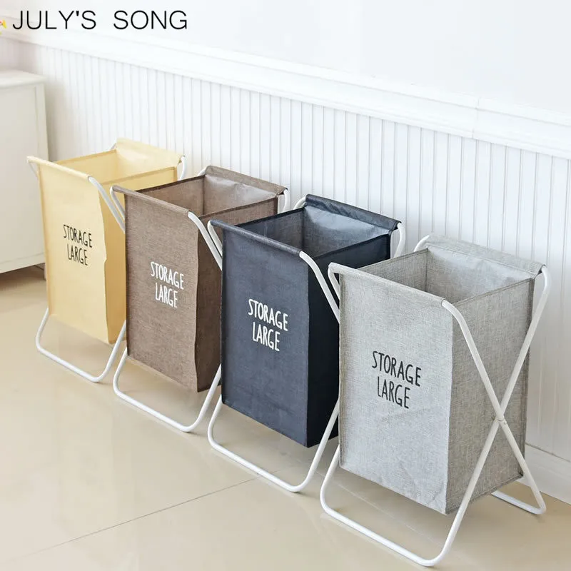 

JULY'S SONG Laundry Basket Stand Removable Iron Frame Large Dirty Clothes Basket Bathroom Organizer Toy Home Sundry Storage Bag