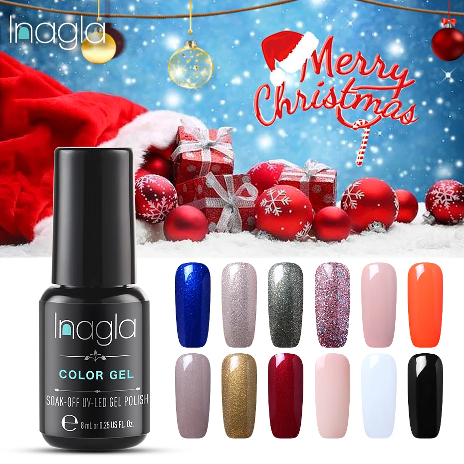 Гель лак для ногтей Inagla Crismas блестящий розовый Новинка|Гель ногтей| |
