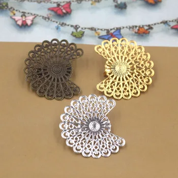 

38x33mm Blank Brooch Bases Flat Vintage Filigree Flower Brooches Pins Back Settings Safety-pin DIY Findings Multi-color