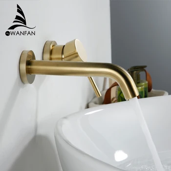 

Basin Faucets Wall Mounted Brass Bathroom Sink Basin Mixer Tap Faucet Matte Gold Faucet One Handle Bathroom Faucets 855011J