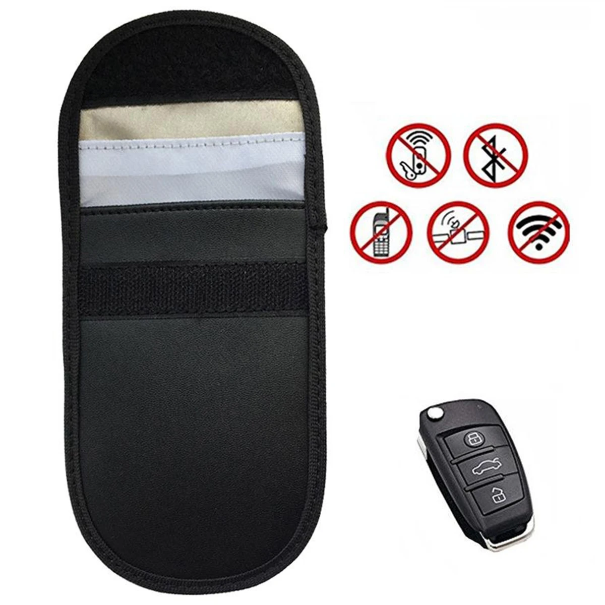 

1pc/2pcs PU Leather Portable Signal Blocker Car Key Case with Hook Buckle Faraday Cage Keyless Entry Fob Pouch RFID Blocking Bag