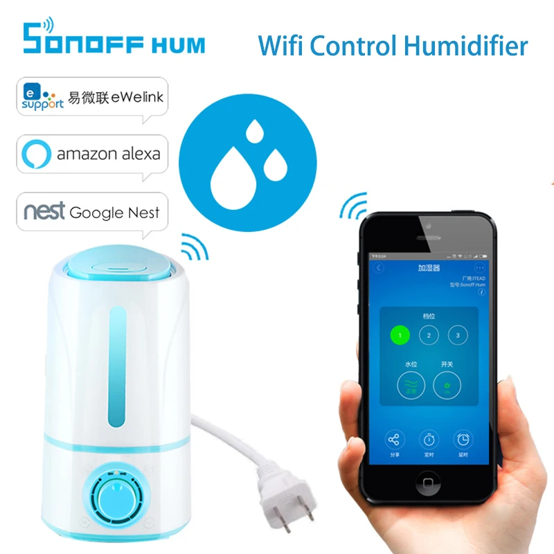 

Sonoff Hum Ultra Quite 3.0 L Wifi Control Humidifier IOS Android Remote ON/OFF Timing Schedules Low Water Level Alert Smart Home