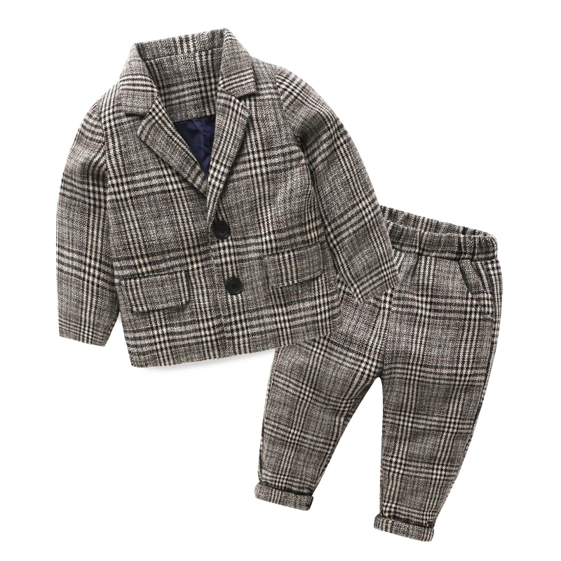 Mudkingdom Toddler Boys Plaid Blazers Suits Kids Single Breasted