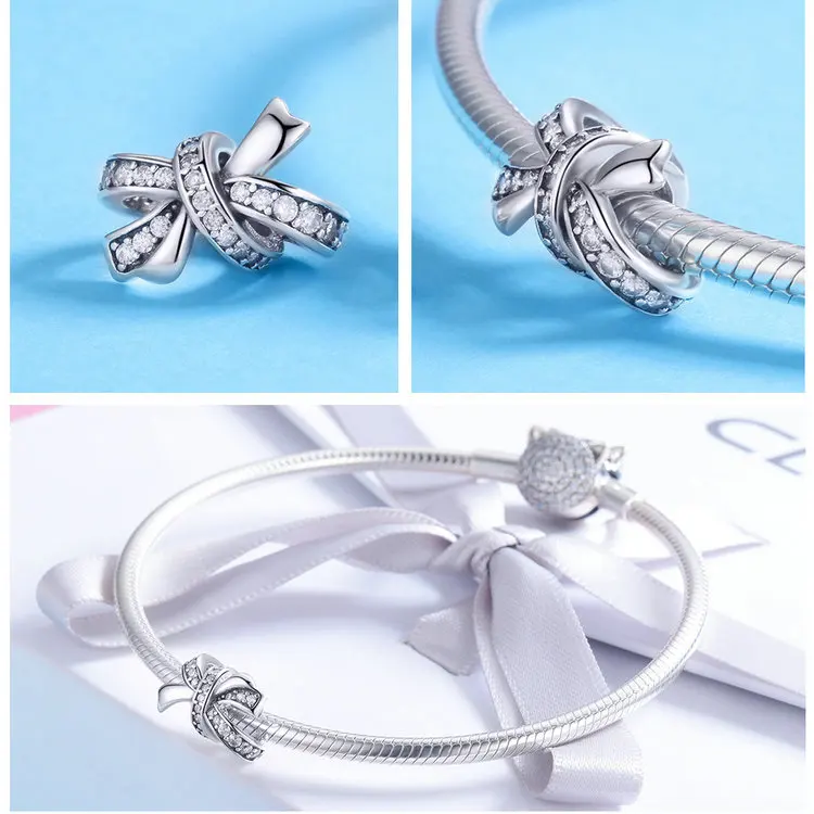 Fit Pandora браслет серебро 925 CZ розовый цветок клевера эльф бабочка Жук бусины S925 оранжевый дугообразные Подвески DIY ювелирные изделия