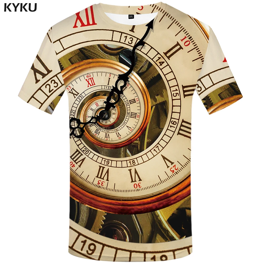Funny T shirts Clock T shirts Men Metal Tshirt Printed Vortex Tshirt