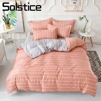 

Solstice Home Textile Stripe Orange Plaid Duvet Cover Pillowcase Bed Sheet King Queen Twin Bedding Linen Set For Girl Teen Woman