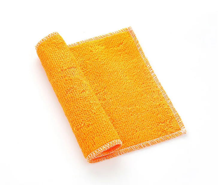 Orange 5Pcs Superfine Bamboo Fiber Dish Cloth Anti-grease Washing Towel Kitchen Tableware Cleaning Wiping Towel - Color: Orange