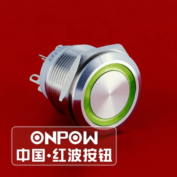 

ONPOW 22mm Micro-Travel Momentary IP67 1NO1NC Ring LED Stainless steel Metal Push button Micro switch (GQ22-11WE/S) CE, RoHS