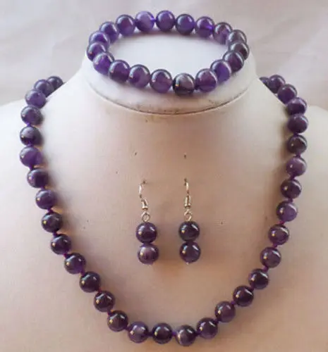 

Charming 8mm Russican Amethyst Beads Gemstone Necklace Bracelet Earrings Set AA