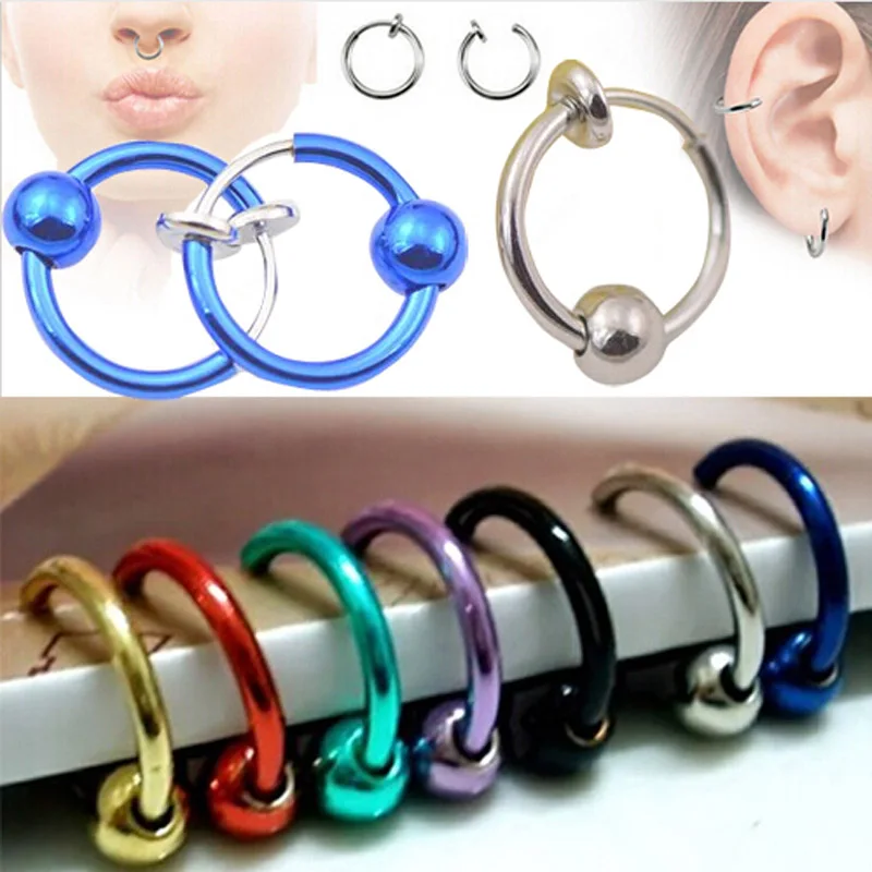 

1pcs Colorful Fake Nose Ring Lip Ear Nose Clip On Fake Piercing Nose Lip Hoop Rings Earrings Golden Rose Ball body jewelry