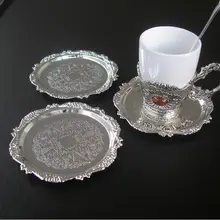 10 см редкий цинковый сплав металлический круглый кофе/Подставка под чашку коврик десертная тарелка коврик посуда Гравировка тисненое Серебро Золото 339A