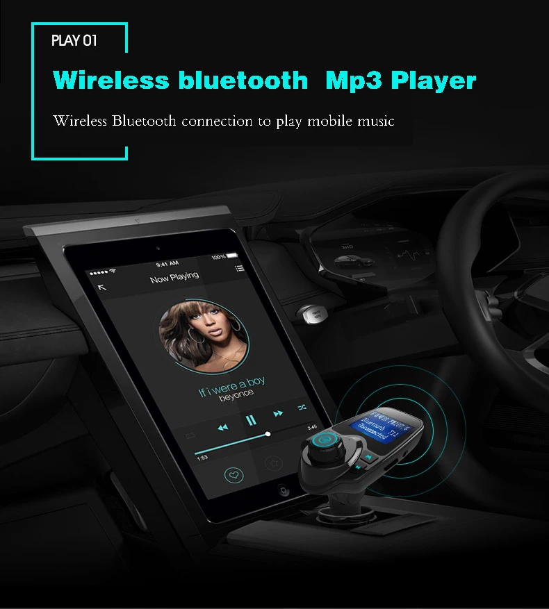 Хайна Bluetooth Беспроводной автомобильное зарядное устройство Aux Порты и разъёмы Автомобильный MP3-плеер радио FM модулятор Автомобильное устройство для быстрой зарядки с аудио