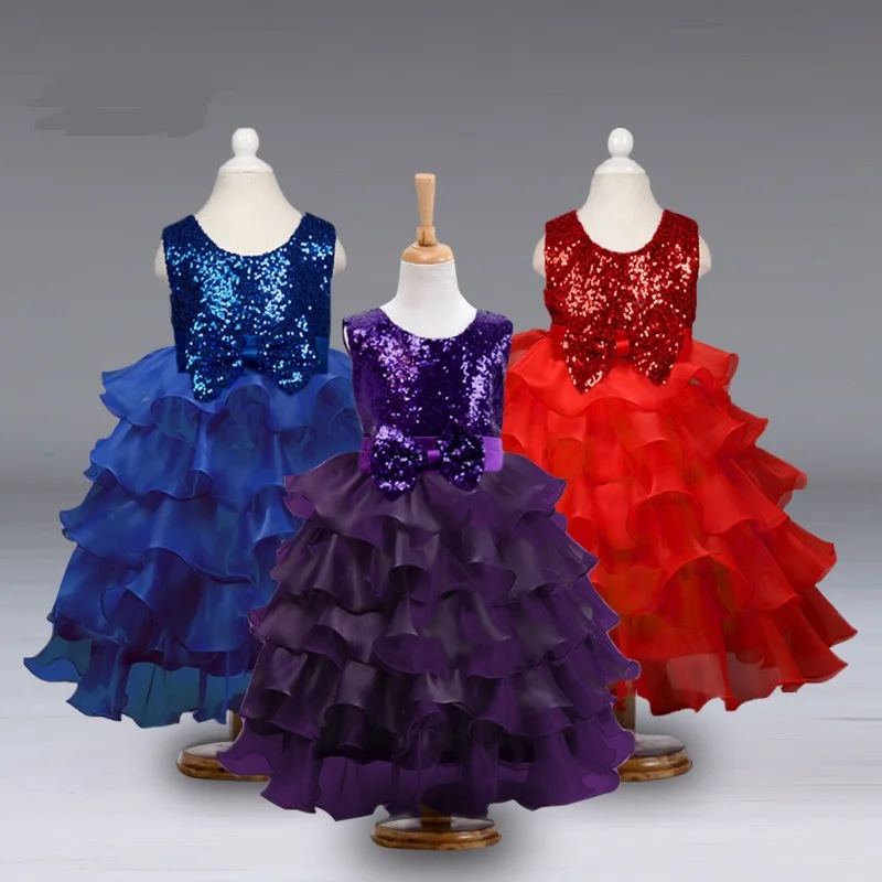 

L7788 wholesale 2017 children Eugen Princess Dress Girl Sequin Yarn Wedding Dress