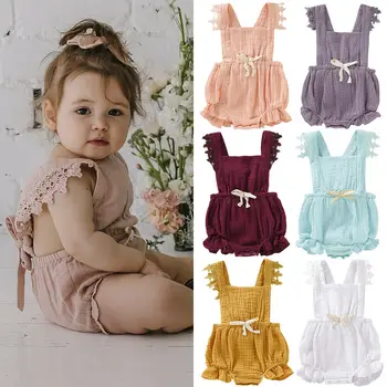 

Newest Summer Newborn Baby Girls Bodysuits Princess Lace Floral Solid Jumpsuit Cute Lovely Toddler Infant Outfits Clothes