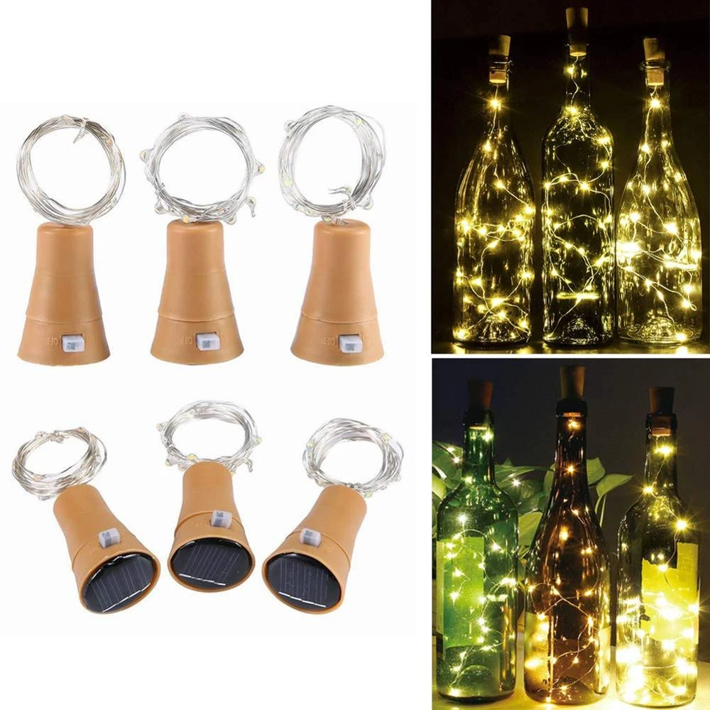 Solar Wine Bottle Lights, 6 Pack 20 LED Waterproof Copper Cork Shaped Lights Firefly String Lights for DIY Home Decor solar powered fairy lights