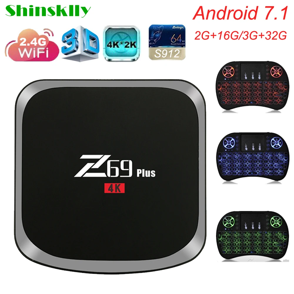 Shinsklly Z69 PLUS Android tv BOX Amlogic S912 RAM2/3g + rom 16G/32G 7 1 wifi 2 4G 4K медиаплеер телеприставка PK X92 H96|tv