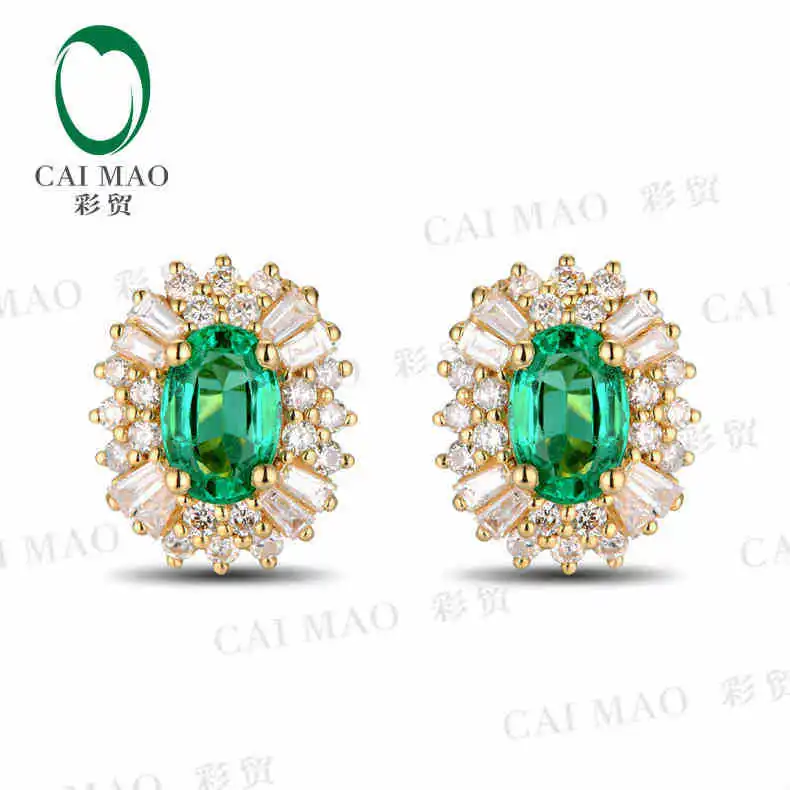 

CaiMao 1.01 ct Natural Emerald 18KT/750 Yellow Gold 0.68 ct Full Cut Diamond Stud Earrings Jewelry Gemstone