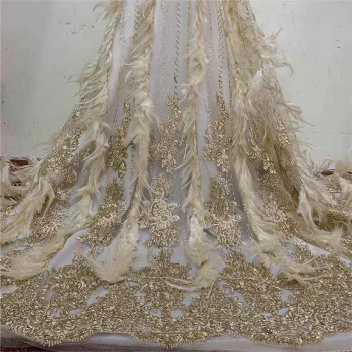 

Graceful tulle material French net lace fabric with feather for elegant dress HNZ221(5yards/lot)