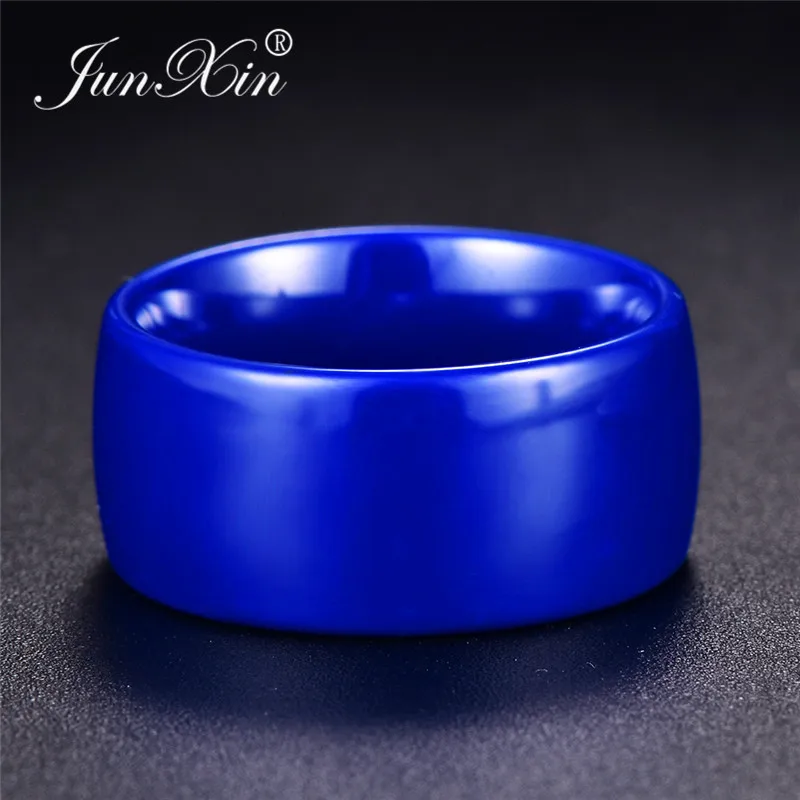JUNXIN 2019 New Fashion Blue White Wide Ceramic Rings For Women Men Smooth Round Wedding Rings For Couples Minimalist Jewelry