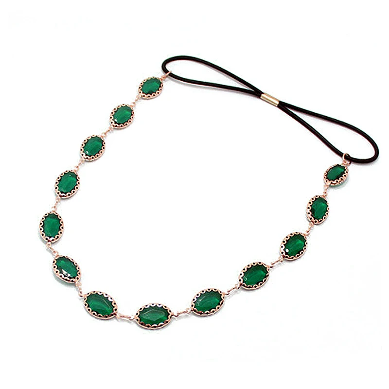 

Elegant Hair Band Fashion Boho Head Chain Oval Rhinestone Headpieces Green Crystal Headbands For Women Accessories Jewelry
