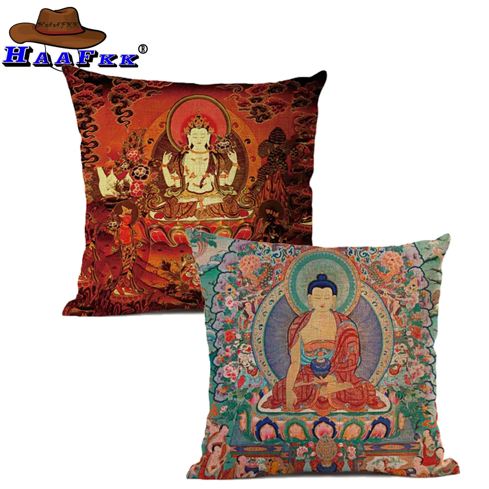 

Chinese Thailand Style Cushion Cover Buddha Art Vintage Throw Pillow Covers Buddhism Interior Car Decorative Waist Pillows