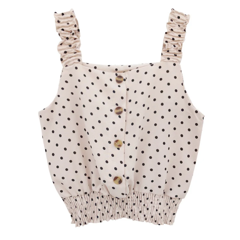 

PERHAPS U apricot blue white pink red yellow brown chiffon polka dot sleeveless ruched sarafan tank tops women female B0403
