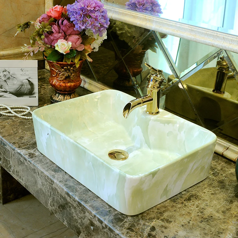 Europe Style Handmade Countertop Ceramic wash basin Bathroom Basin Bathroom Sink porcelain coloured wash basins  Rectangular