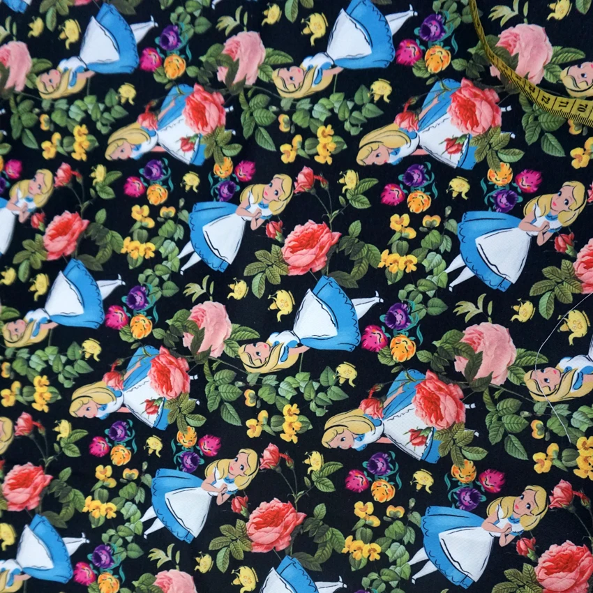 

patchwork Canvas fabric Flowers Alice princess fabric for Tissue Kids Bedding home textile school bag for Sewing 90*145CM