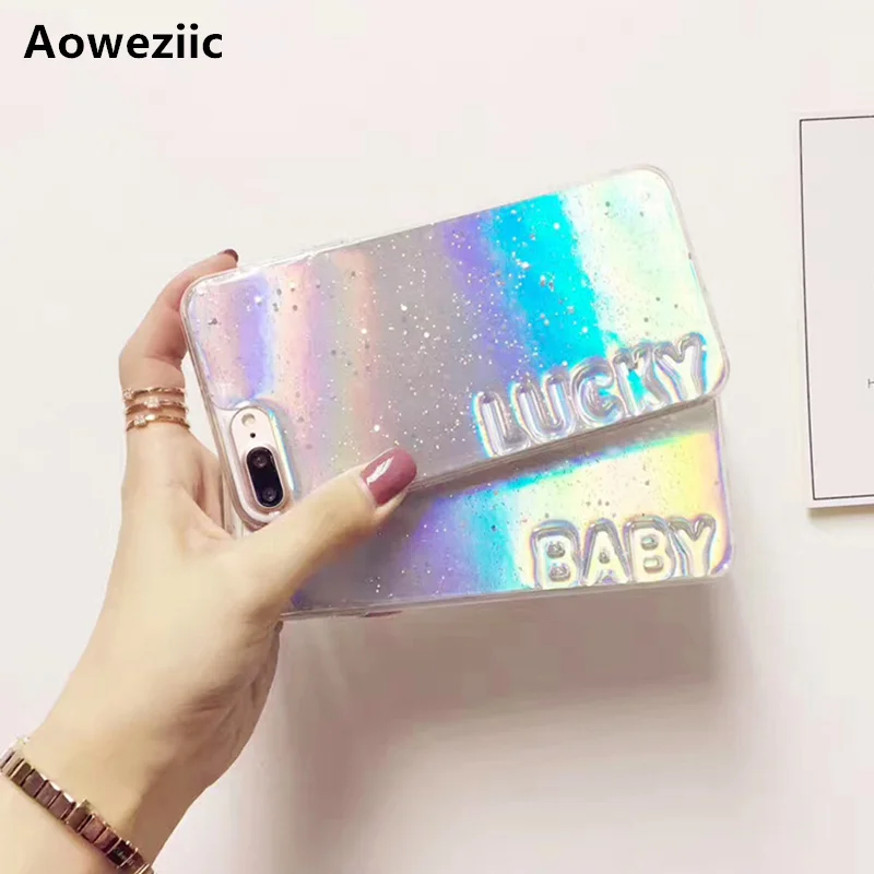 

Aoweziic Transparent Epoxy letters couple phone case For iphone8 XS 7plus 6s simple soft cover 6plus all-inclusive female models