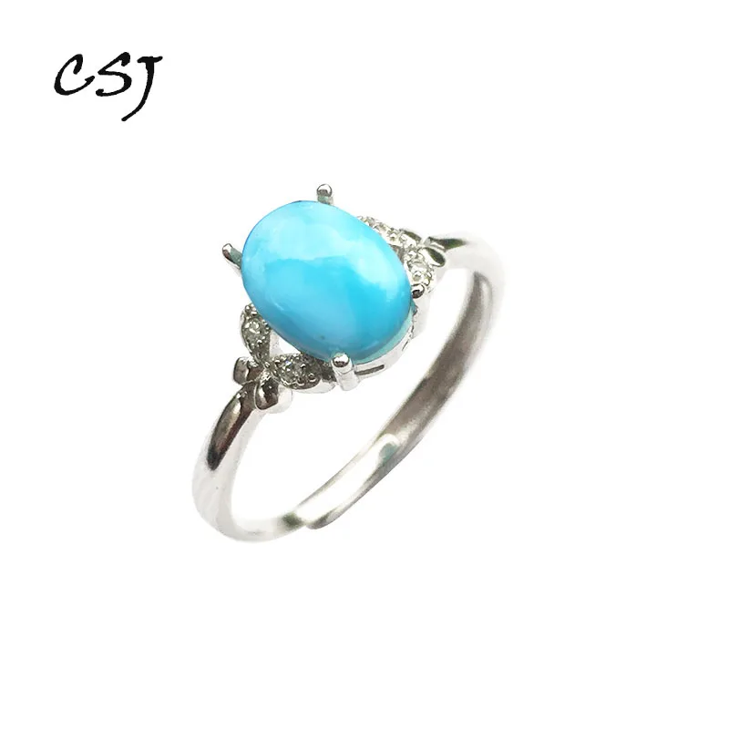 

CSJ Natural Larimar oval6*8mm adjustable Ring fine jewelry Sterling 925 Silver Wedding Engagement Bands for Women Lady Girl Gift