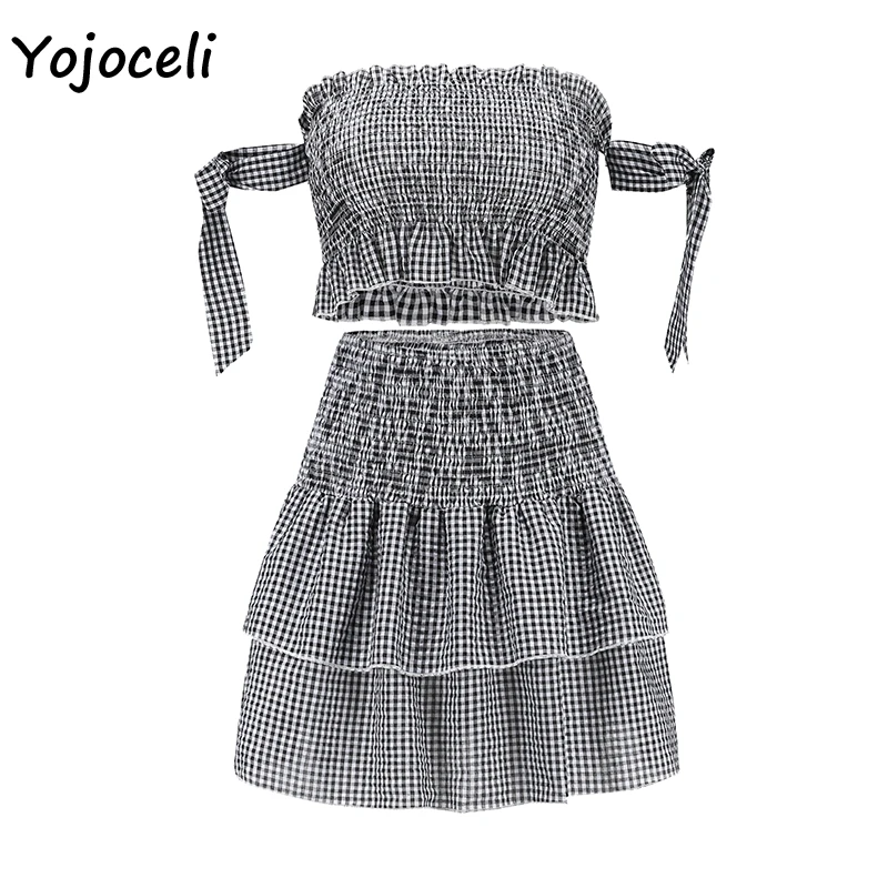 Yojoceli 2019 летнее клетчатое платье из 2 предметов женское уличное мини с бантом