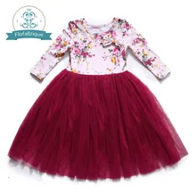 Flofallzique/Весенняя и осенняя хлопковая праздничная одежда принцессы из тюля с длинными рукавами и круглым вырезом, украшенная галстуком-бабочкой