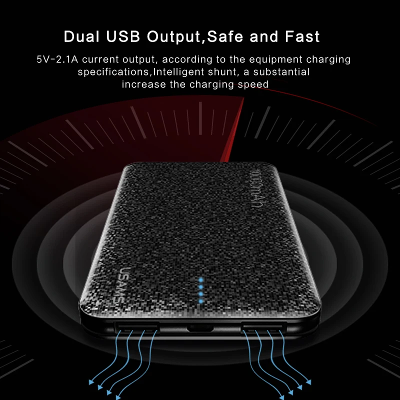 USAMS 10000 мАч Внешний аккумулятор внешний аккумулятор Двойной USB выход универсальный внешний аккумулятор 15 мм ультра-тонкий внешний аккумулятор