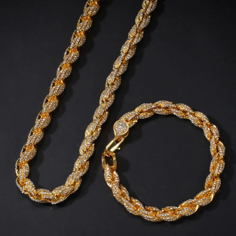 UWIN NE+BA 9mm Rope Chain Necklaces& Bracelets Full Iced Out Rhinestones Bling Biling 7/8/9inch Fashion Hiphop Jewelry